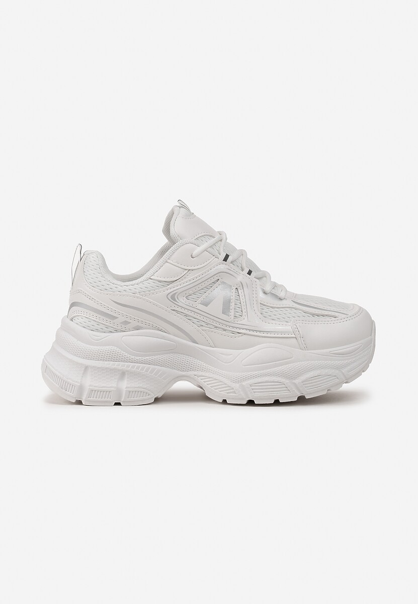 Białe Sneakersy z Siateczką i Wstawkami z Ekoskóry na Grubej Podeszwie Anirele