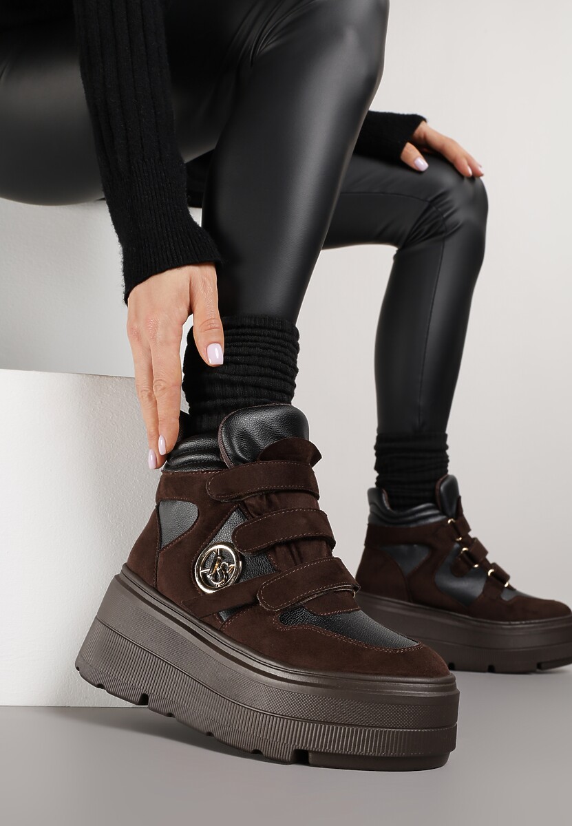 Brązowe Botki Sneakersy Vices na Platformie w Stylu Y2K Gelira