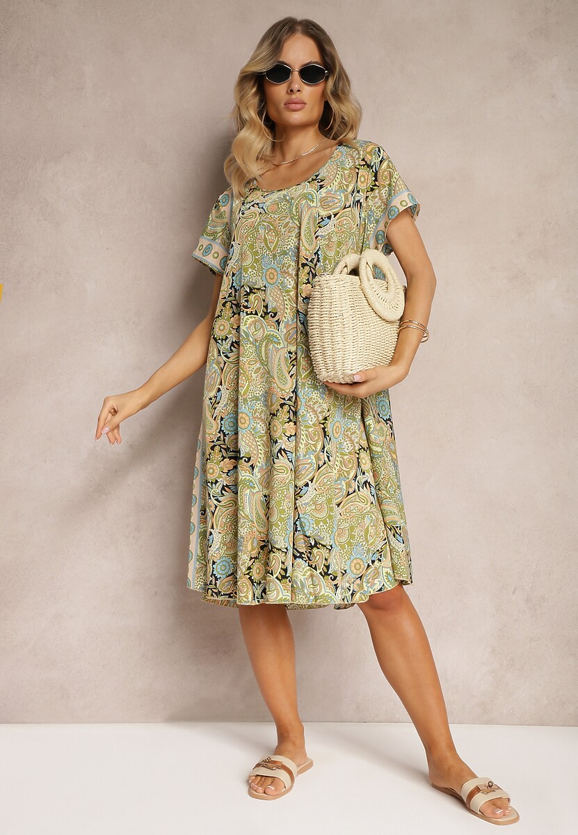 Fioletowa Sukienka Boho z Wiskozy z Cienkim Paskiem w Talii Rivasea