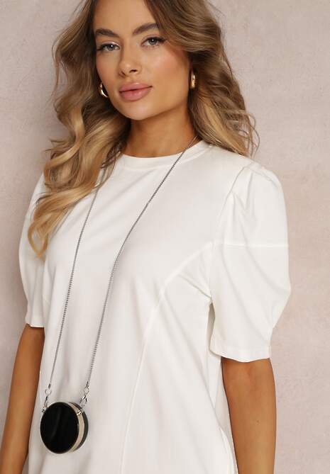 Biała Pudełkowa Sukienka Mini z Saszetką Dalana