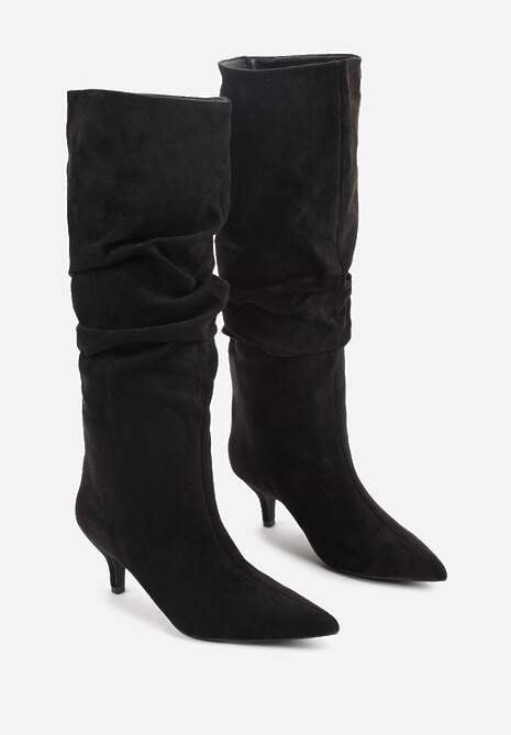 Czarne Kozaki na Kaczuszce z Marszczoną Cholewką Alavitte