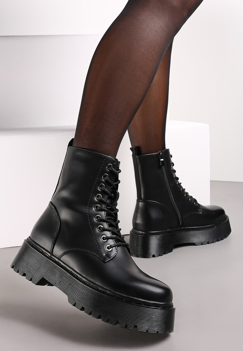 Czarne Botki w Stylu Workerów na Platformie Maialen