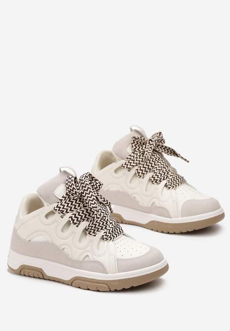 Beżowe Sneakersy z Szerokimi Sznurówkami Nolita