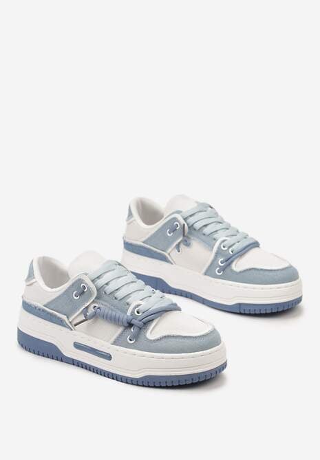 Niebieskie Sneakersy na Platformie z Ozdobnymi Sznurówkami Aqara