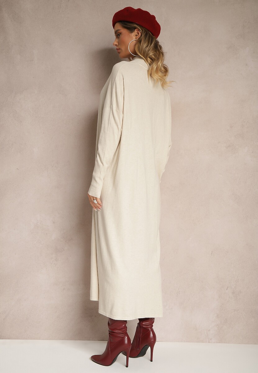 Biała Pudełkowa Sukienka Sweterkowa z Wiskozą i Golfem Rinnine