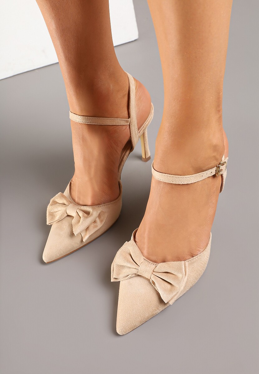 Beżowe Sandały na Szpilce Vices z Kokardą Saralin