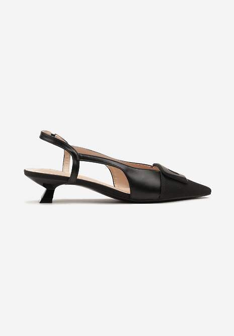 Czarne Sandały na Kaczuszce Ozdobione Geometryczną Aplikacją Orriva