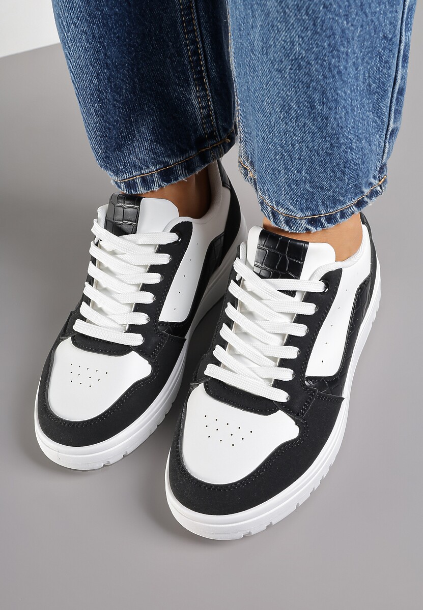 Biało-Czarne Sneakersy Ozdobione Perforacją i Geometrycznym Motywem Idariele