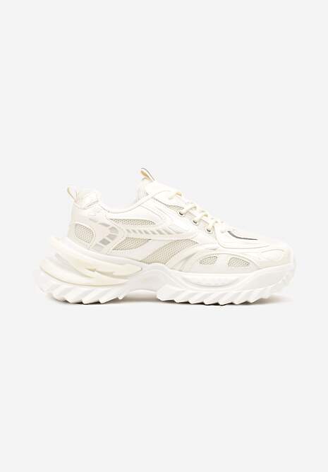 Beżowe Sneakersy na Platformie z Tłoczeniem i Siateczkowymi Wstawkami Galoria