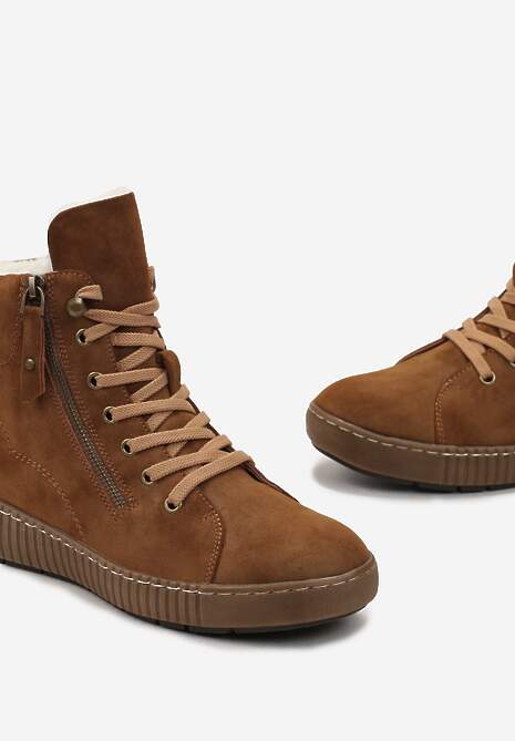 Brązowe Traperki Sportowe ze Sznurowaniem i Ociepleniem Persetina