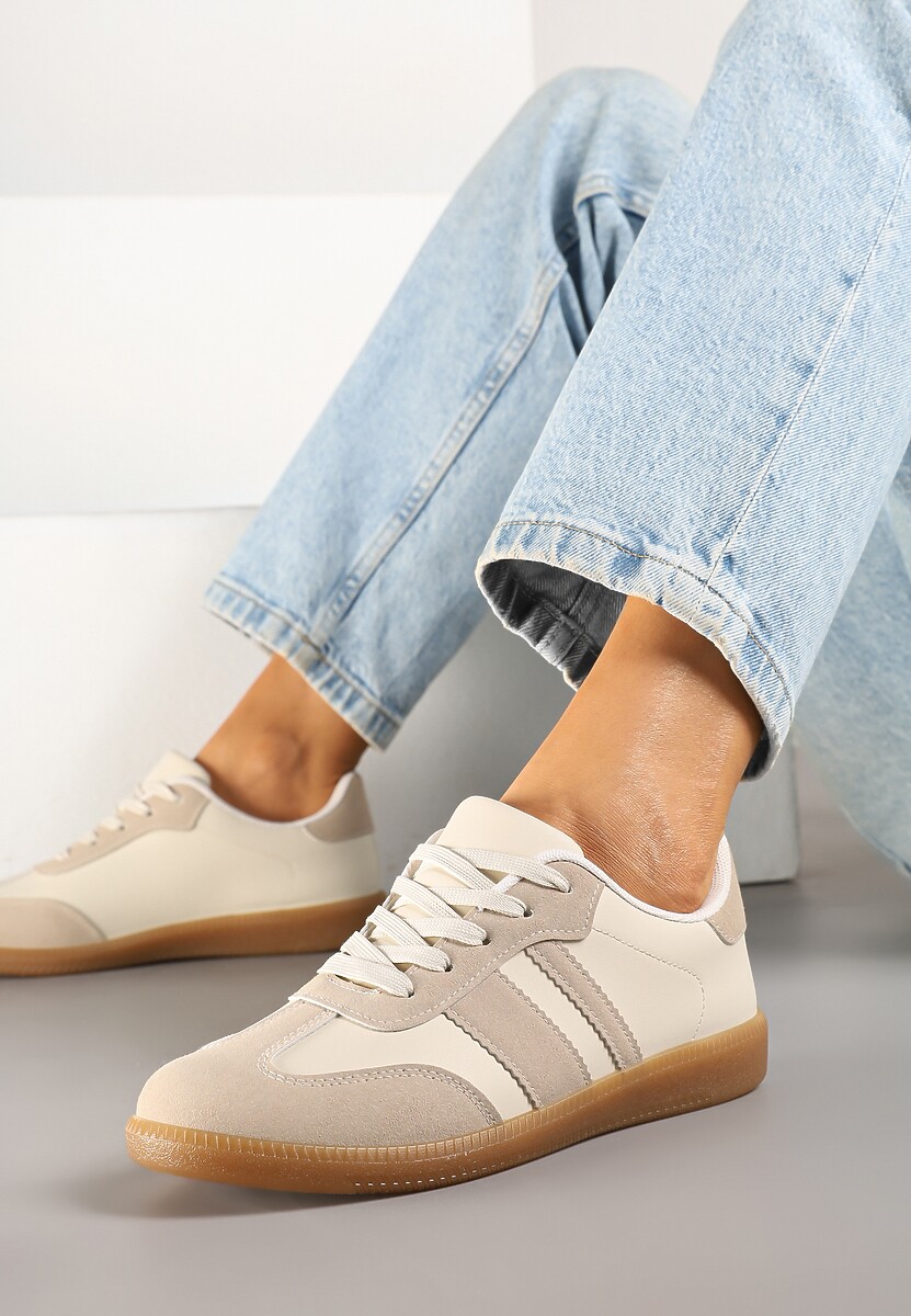 Ciemnobeżowe Sneakersy w Stylu Tenisówek z Paskami Danareth