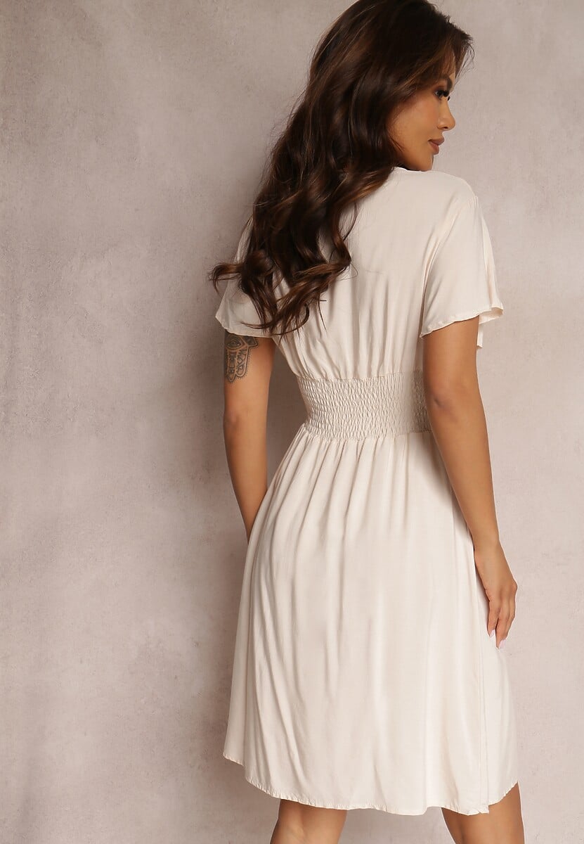 Beżowa Sukienka z Wiskozy Jadith