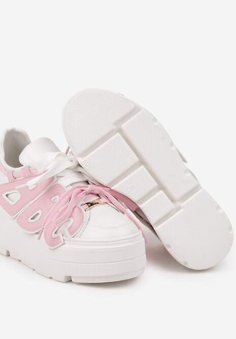 Biało-Różowe Sneakersy Vices na Płaskiej Podeszwie z Geometryczną Aplikacją Nelenith