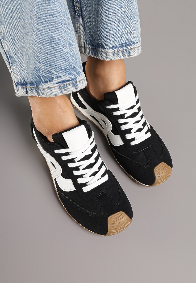 Czarne Sneakersy z Geometrycznym Wzorem Arnenta