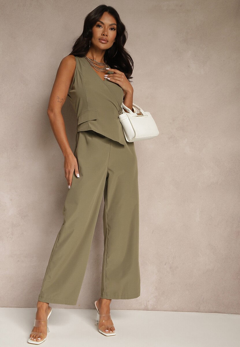 Zielony Taliowany Kombinezon Elegancki z Dekoltem V Nevianis