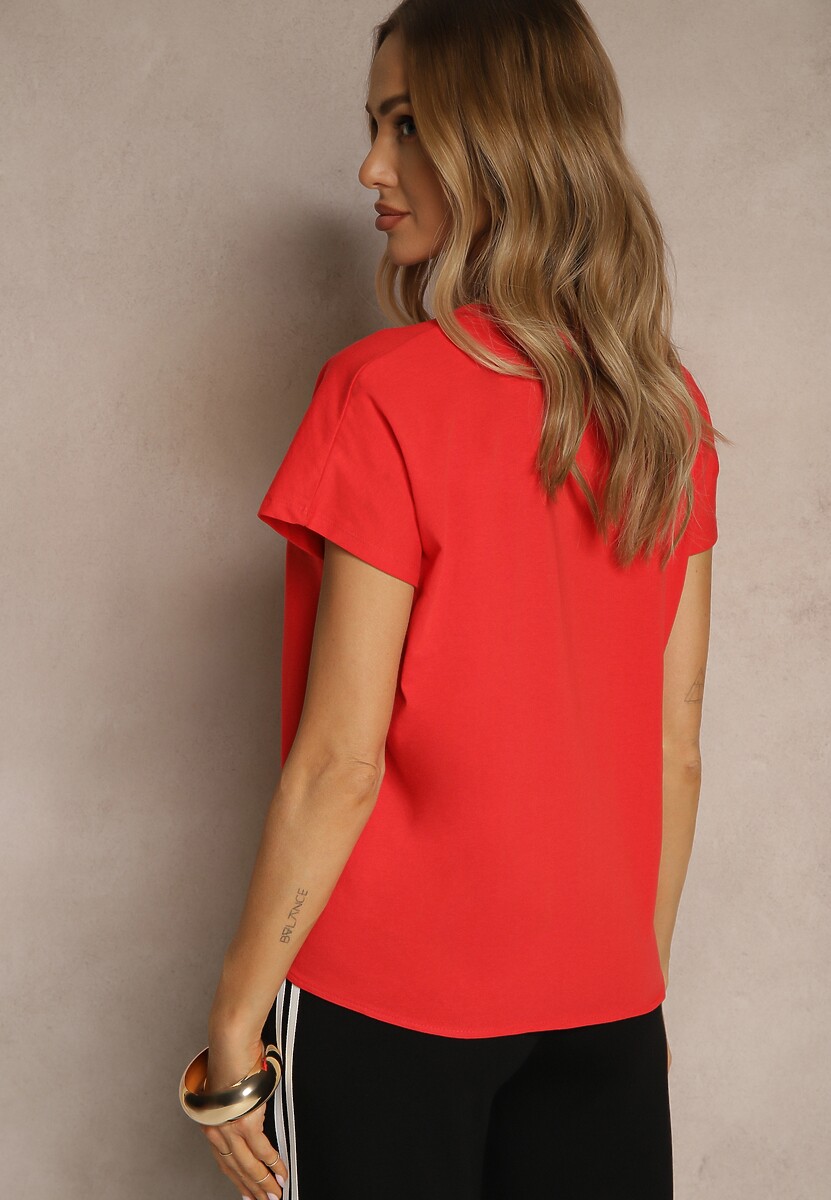 Czerwony Bawełniany T-shirt Wiązany u Dołu Sunalina