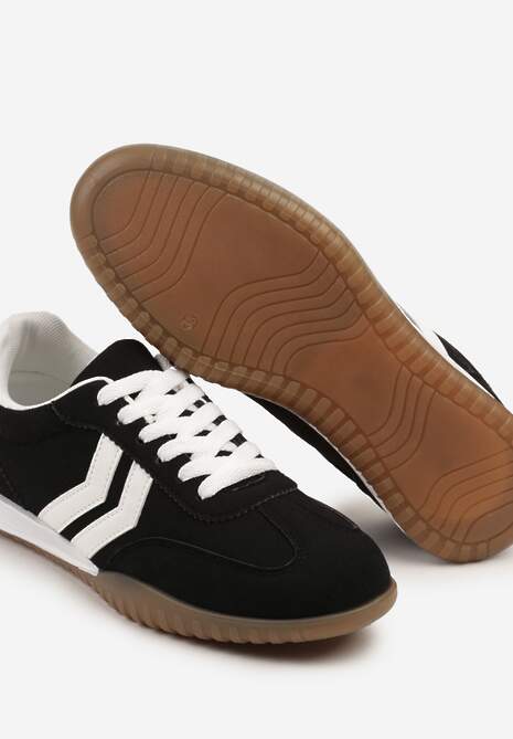 Czarne Sneakersy w Stylu Tenisówek z Paskami na Boku Cholewki Aitoria