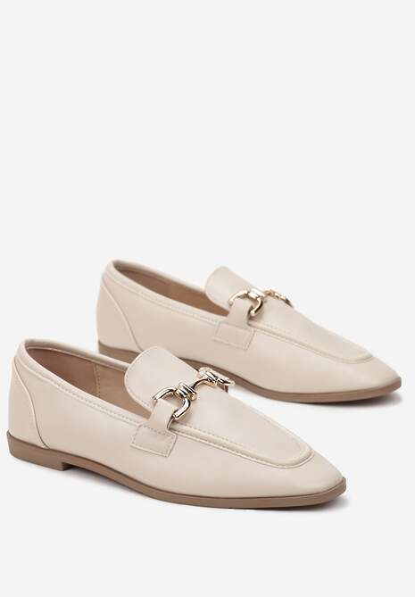 Beżowe Wsuwane Mokasyny Ozdobione Frędzlami na Smukłym Nosku Atoxa