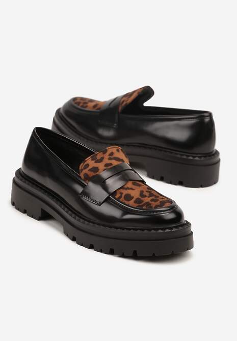 Panterkowe Mokasyny Lakierowane na Tłoczonej Platformie Livendie
