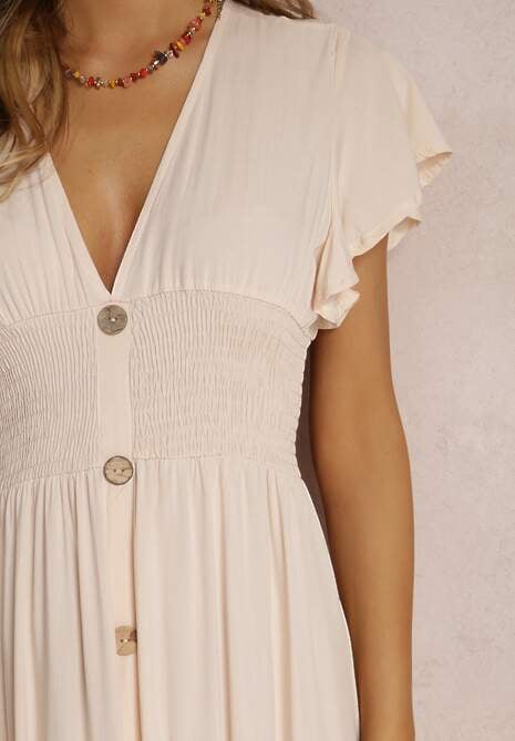 Beżowa Sukienka z Wiskozy Lobsy