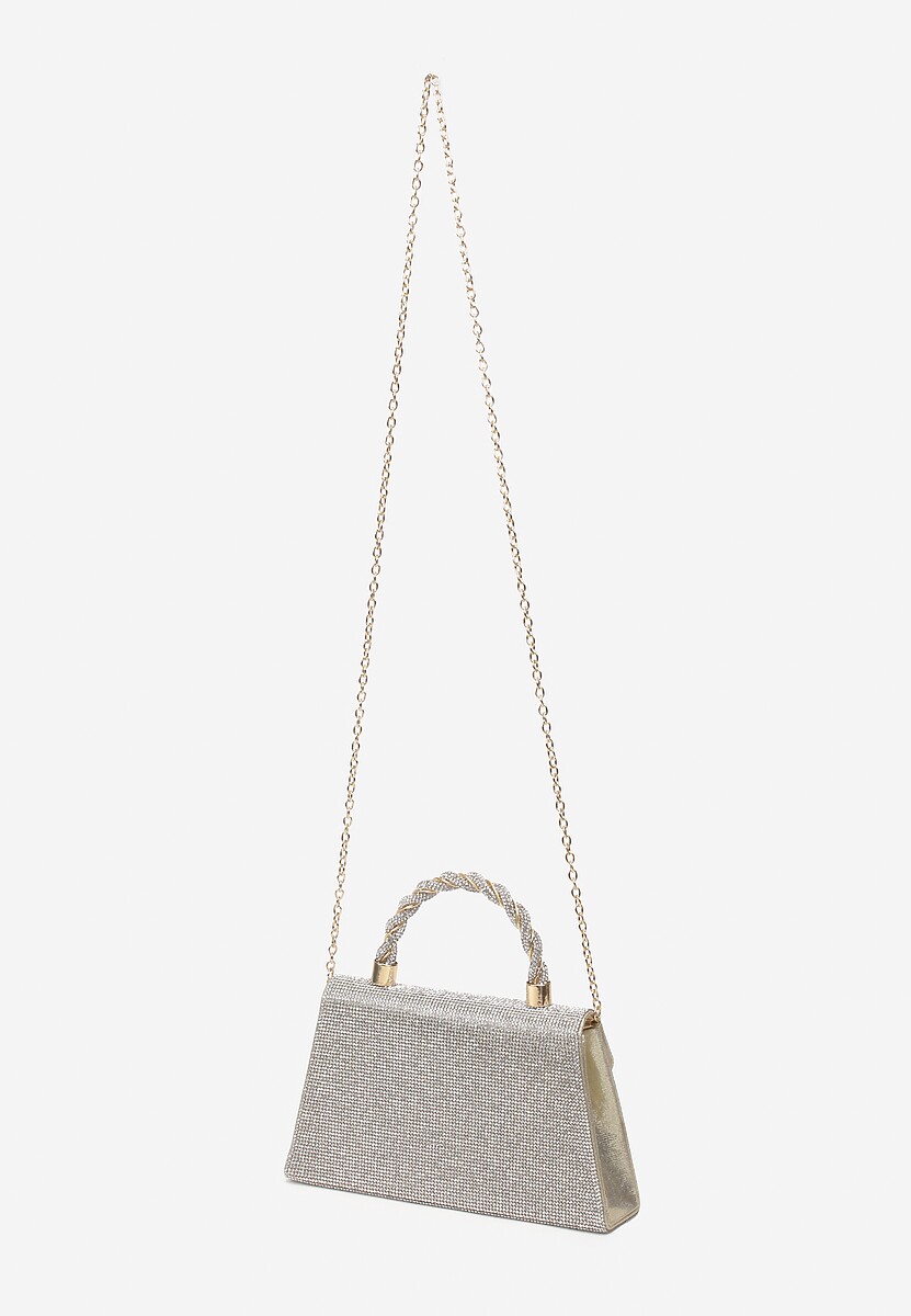 Srebrno-Złota Mała Torebka w Cyrkonie z Rączką i Łańcuszkiem Twistelle