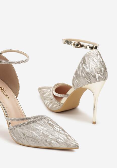 Złote Szpilki z Paskami z Cyrkoniami Wykończone Błyszczącą Nitką Aletiepa