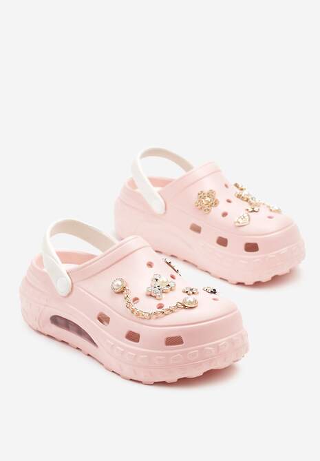 Różowo-Białe Klapki Ozdobione Perełkami i Aplikacjami 3D Viviorielle