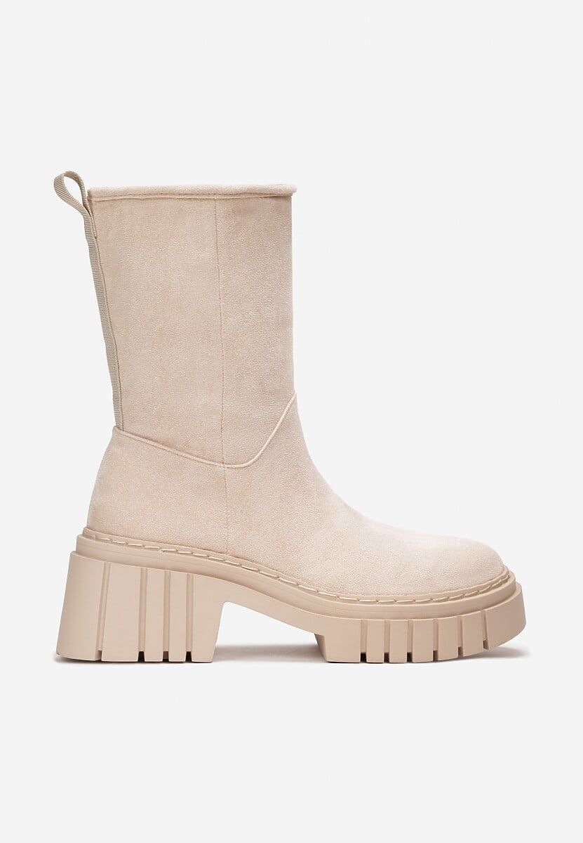 Beżowe Botki na Grubej Podeszwie Lymall