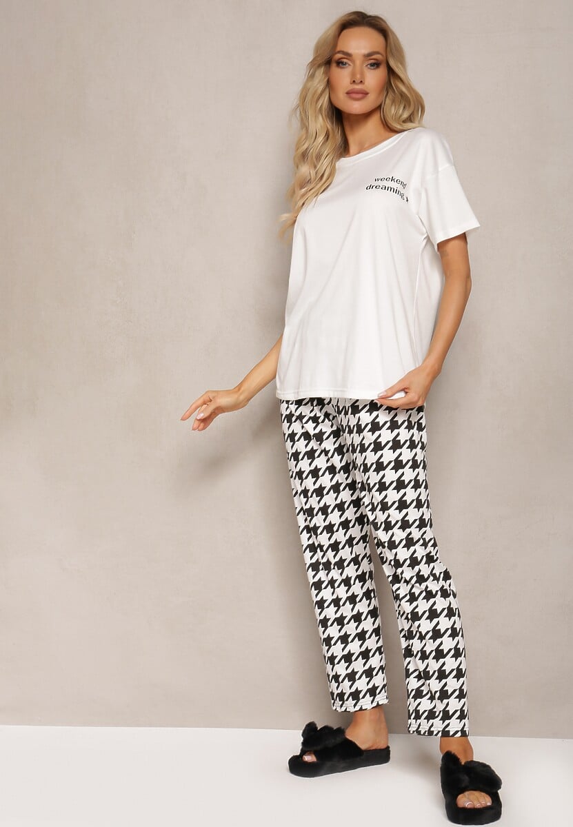 Biały Komplet Piżamowy Luźna Koszulka i Spodnie z Elastyczną Gumką Wilheli