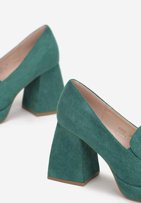 Zielone Półbuty na Geometrycznym Słupku z Kwadratowym Noskiem Vathuvie