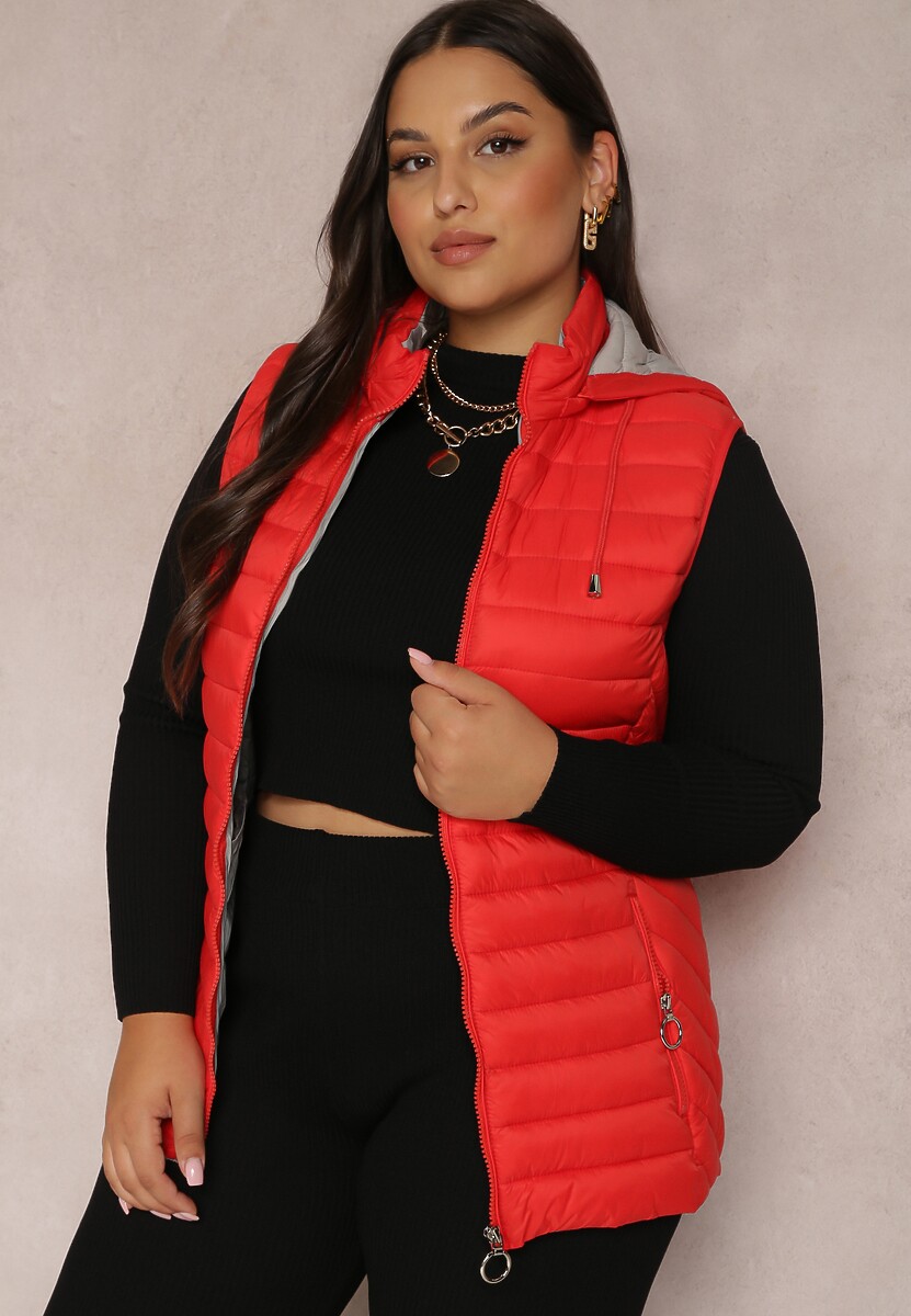 Czerwona Kamizelka Pikowana z Kapturem Siami