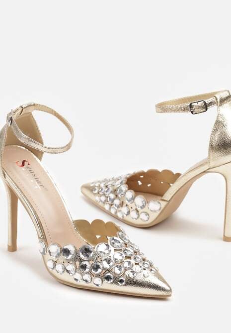 Złote Eleganckie Szpilki z Ozdobnymi Cyrkoniami Doriwa