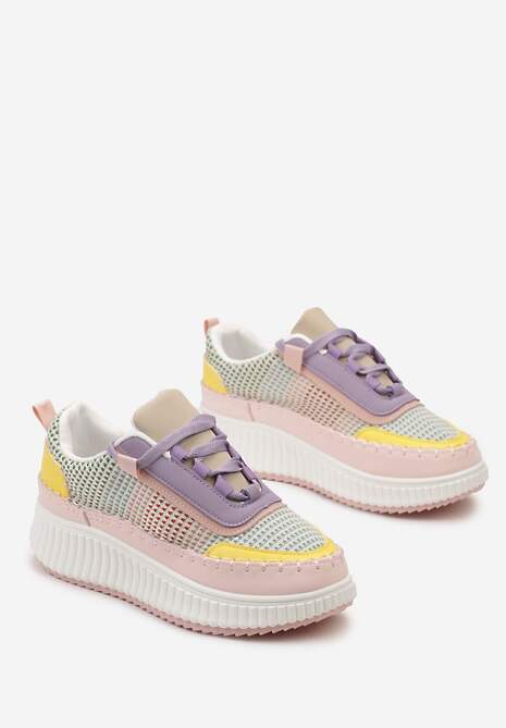 Różowo-Fioletowe Sznurowane Sneakersy na Platformie Dimakis