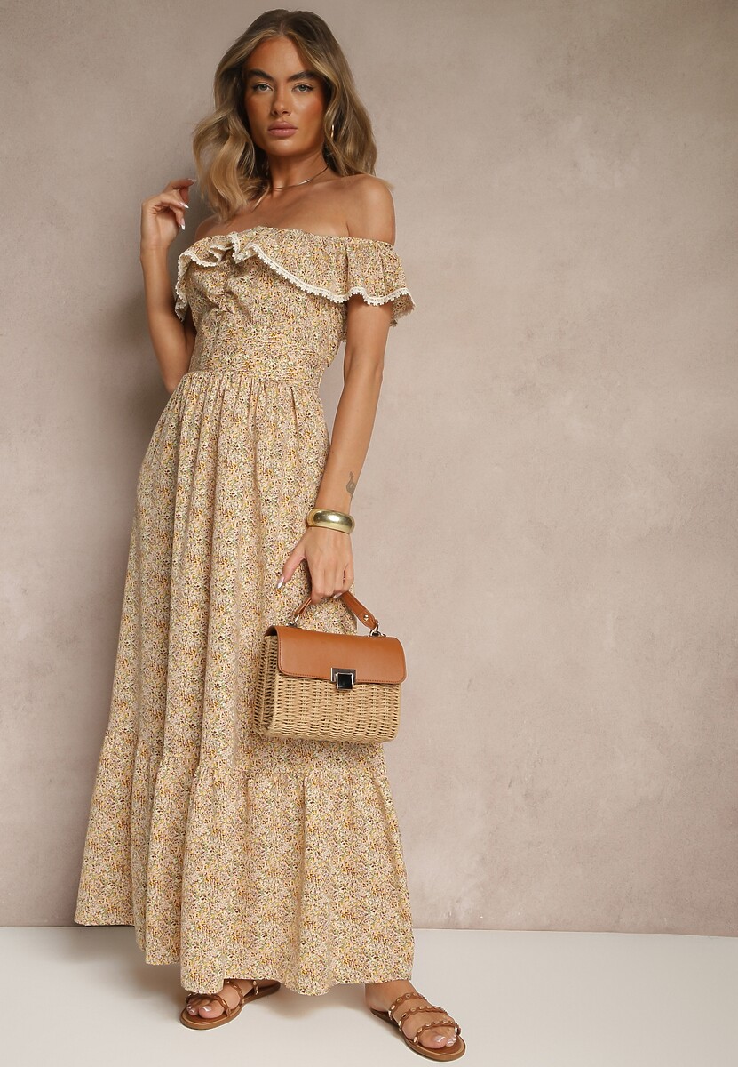 Żółta Sukienka z Ozdobnymi Falbankami Folanne