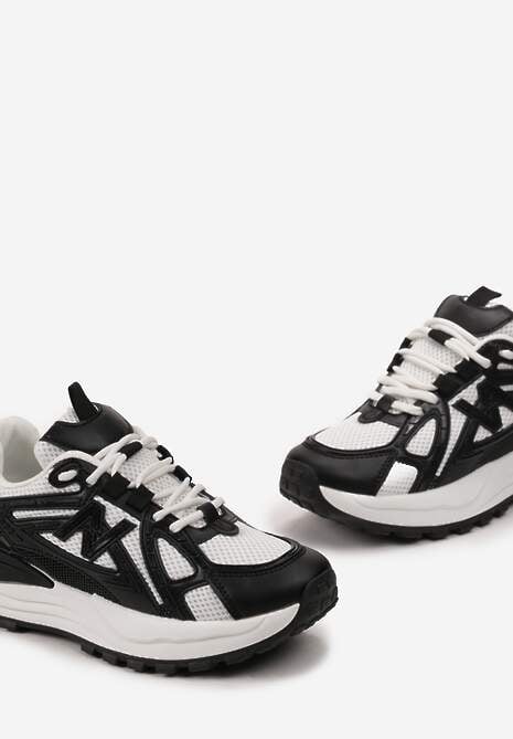 Czarne Sneakersy na Platformie z Wstawkami z Siateczki Epionna