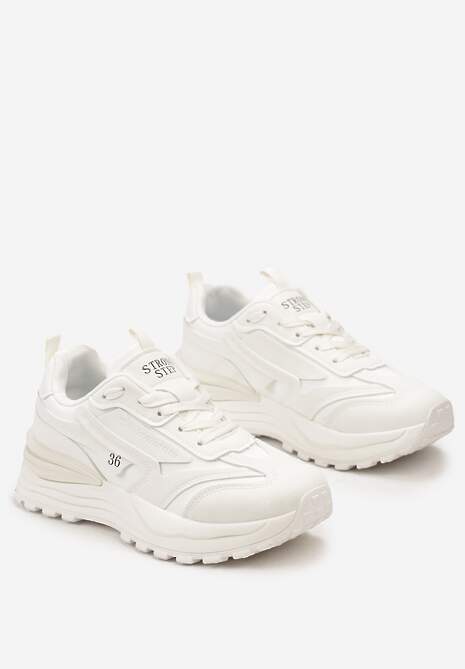 Białe Sneakersy z Ekoskóry ze Sznurowaniem i Ozdobnymi Naszywkami Ocellia