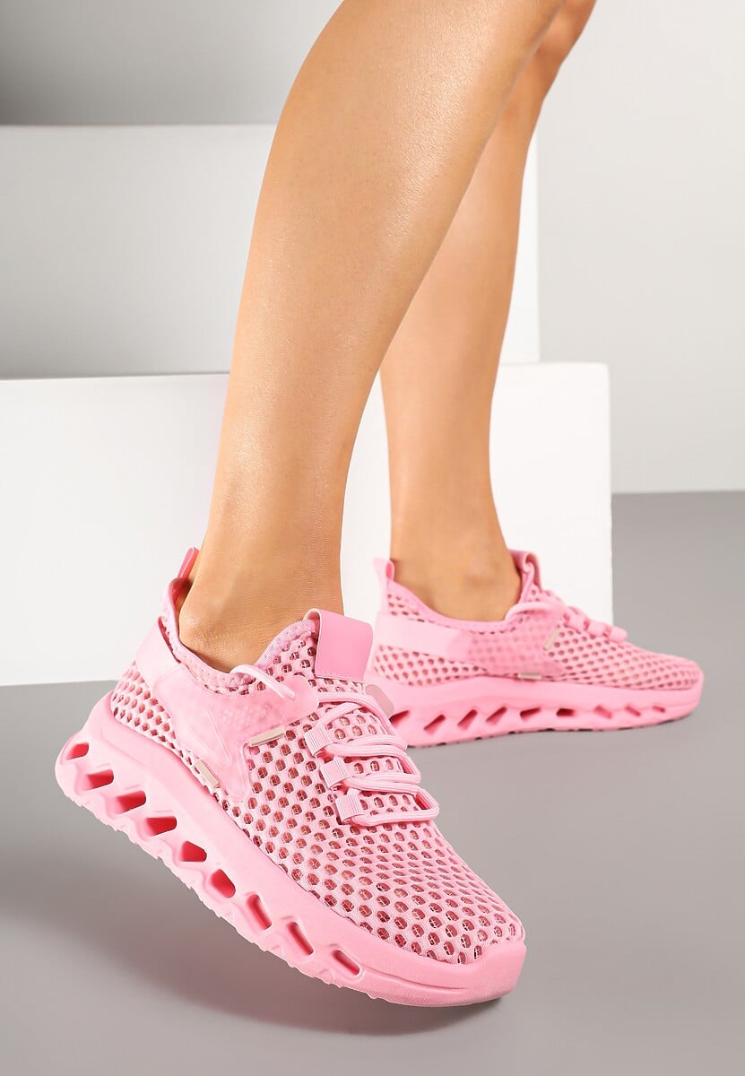 Fuksjowe Buty Sportowe Sneakersy Siateczkowe na Tłoczonej Platformie Lurilia