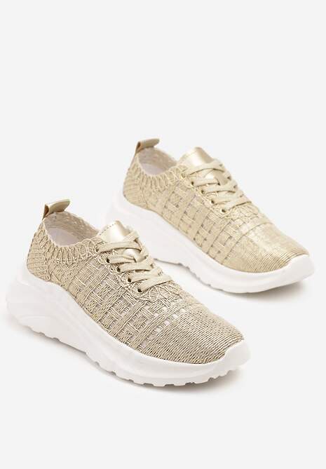 Złote Siateczkowe Sneakersy Ozdobione  Metaliczną Nicią Loreldi