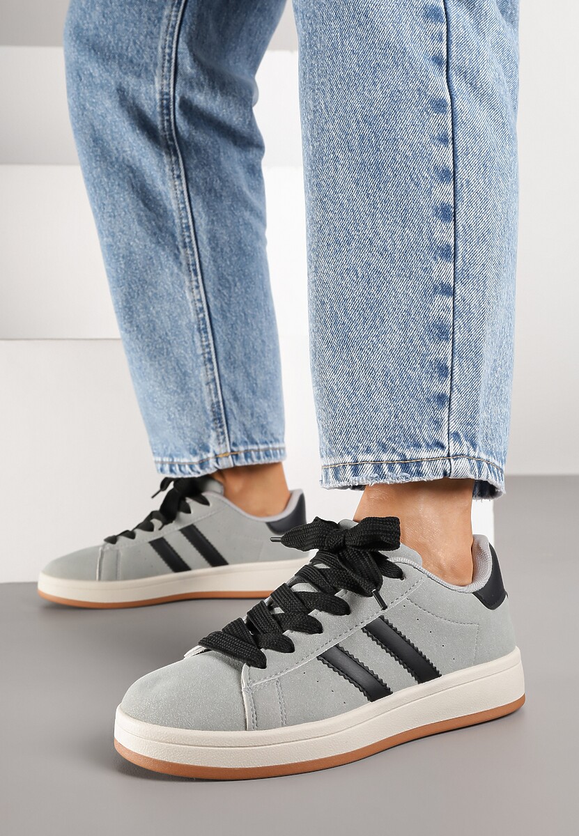 Szaro-Białe Sneakersy z Geometrycznym Wzorem Rillomia