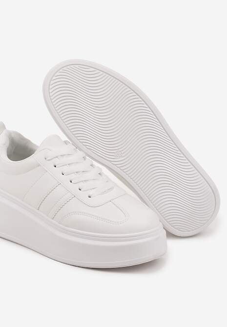 Białe Sneakersy Klasyczne Tenisówki na Grubej Podeszwie z Koturnem Adessia