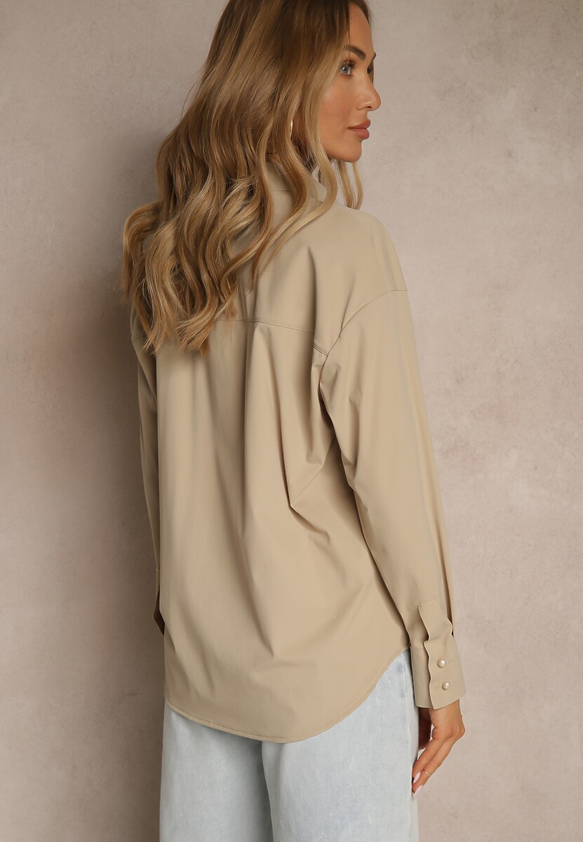 Ciemnobeżowa Koszula z Wiskozą w Klasycznym Stylu Lisarila