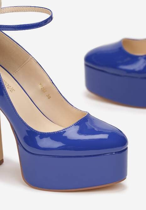 Niebieskie Czółenka Na Słupku i Platformie z Lakierowanym Wykończeniem Emersen