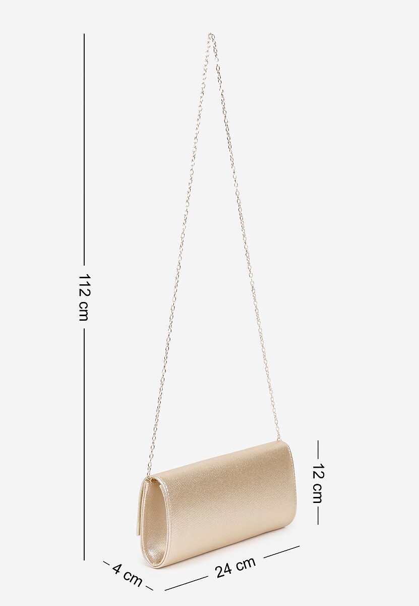 Złota Torebka Kopertówka z Łańcuszkiem Zdobiona Aplikacją Idarosea