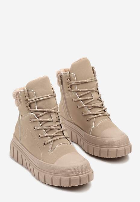 Ciemnobeżowe Botki Trapery Vices na Platformie z Tłoczeniem Anarrive