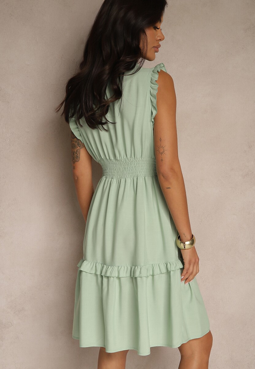 Jasnozielona Rozkloszowana Sukienka z Wiskozą Bez Rękawów Lirabellae