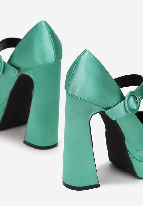 Zielone Czółenka Satynowe na Wysokim Słupku i Platformie Zoyi