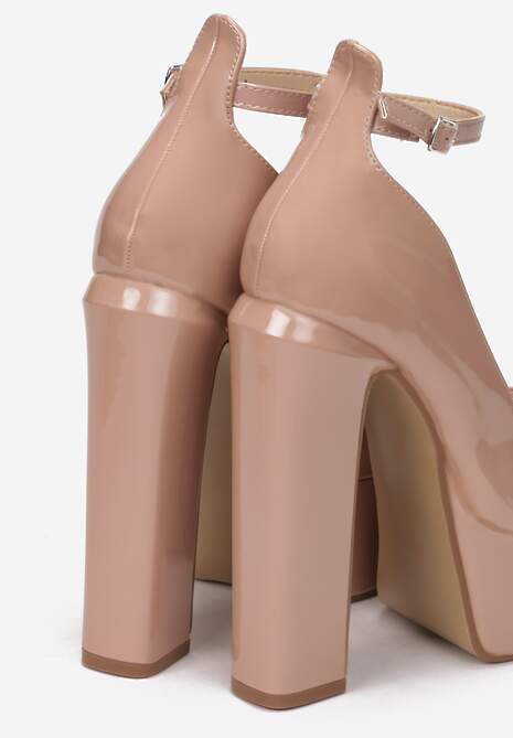 Beżowe lakierowane Czółenka na Wysokim Słupku Valerie