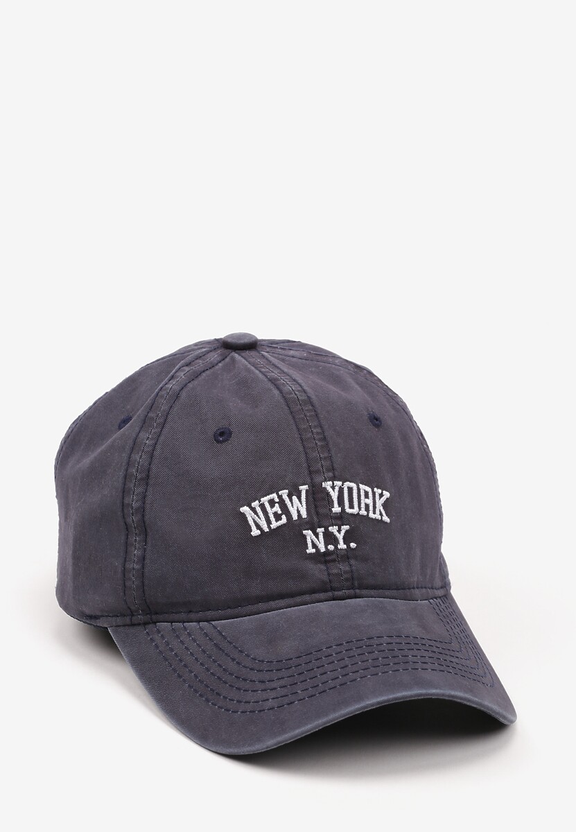 Granatowa Czapka z Daszkiem w Bawełny Zdobiona Napisem w Stylu Haftu Reioni