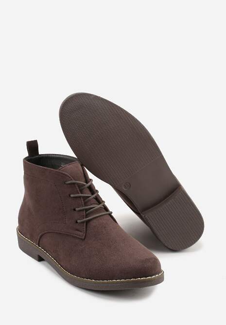 Brązowe Botki Vices o Klasycznym Fasonie Trzewików z Imitacji Zamszu Ativitta