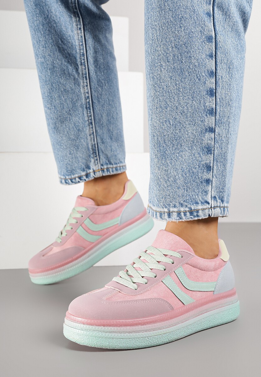 Różowe Sneakersy Typu Kultowe Tenisówki na Niskiej Platformie Olritia